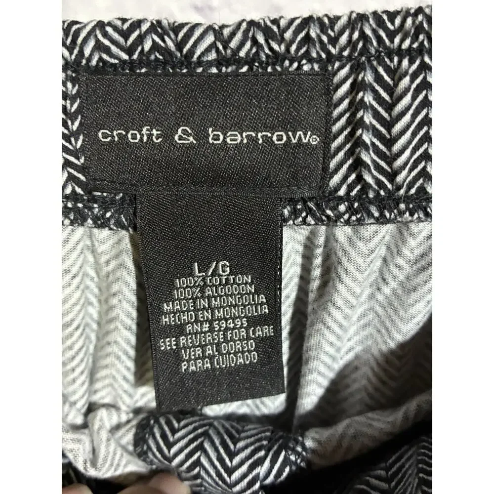 Croft & Barrow Men’s Large Lounge Pants NWT Black Herringbone Cotton Drawstring